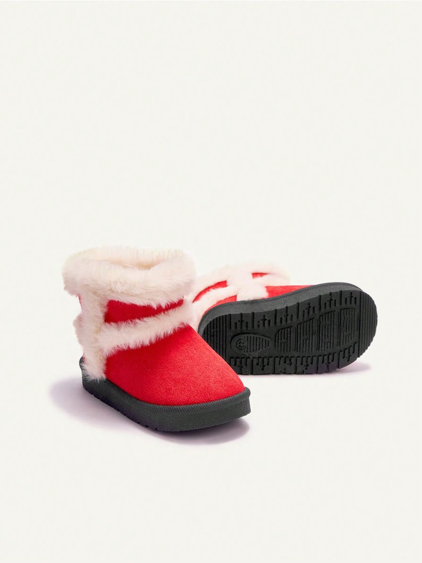 Cozy Cub Girls' Fashionable Trendy Design, Stylish, Warm & Comfortable Plush Snow Boots, Red
