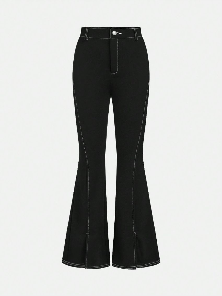 SHEIN Kids Cooltwn Tween Girls' Cool Street Style Spring/Summer Solid Woven Bell Bottom Pants