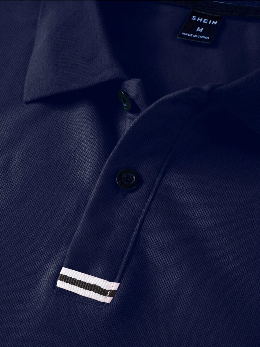 Extended Sizes Men Plus Striped Trim Polo Shirt