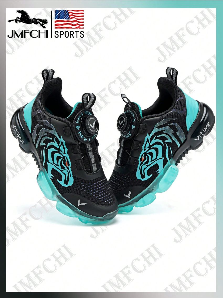 JMFCHI Kids Black and Blue Running Shoes Lightweight Breathable Boys and Girls Athletic Shoes Buckle