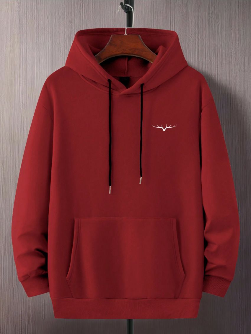 Manfinity Men'S Plus Size Hooded Sweatshirt With Deer Head Print