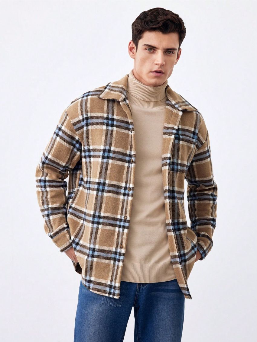 Manfinity Homme Men's Plaid Shirt Jacket