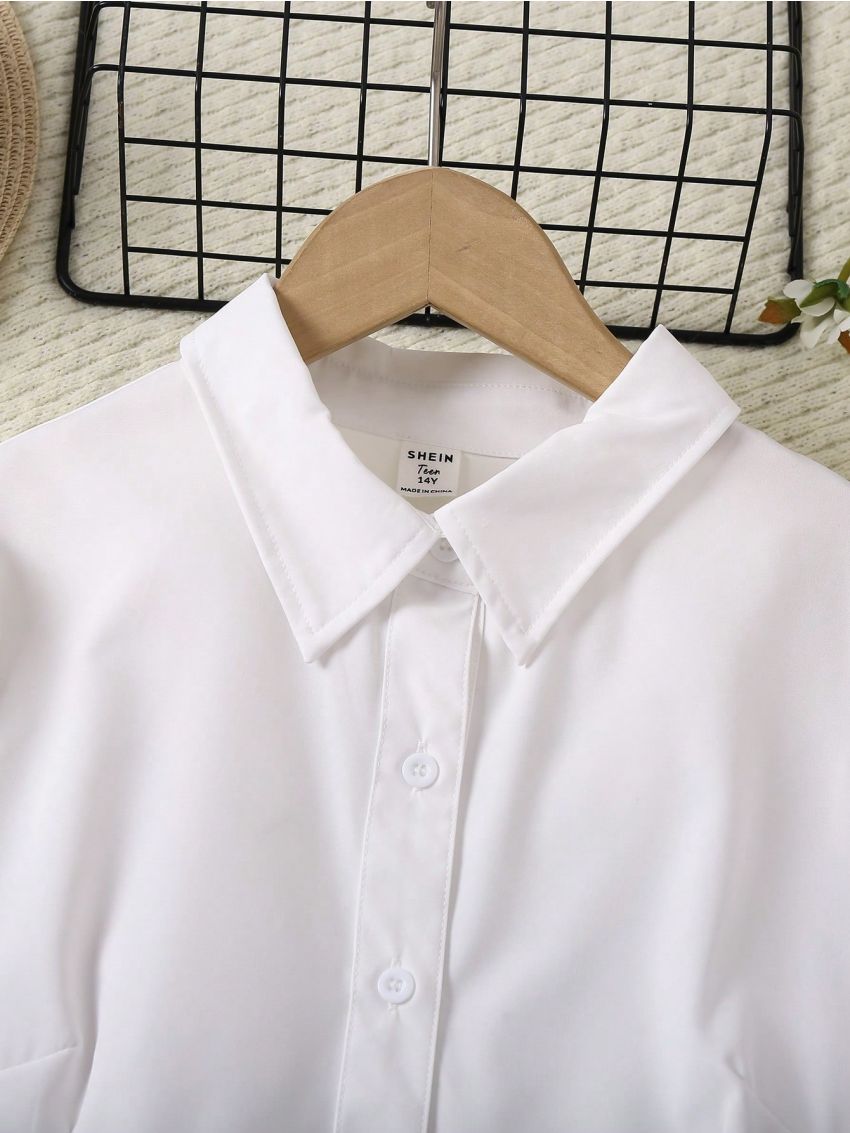 Teen Girls' Short Sleeve Puff Sleeve Blouse With Ruffle Trim