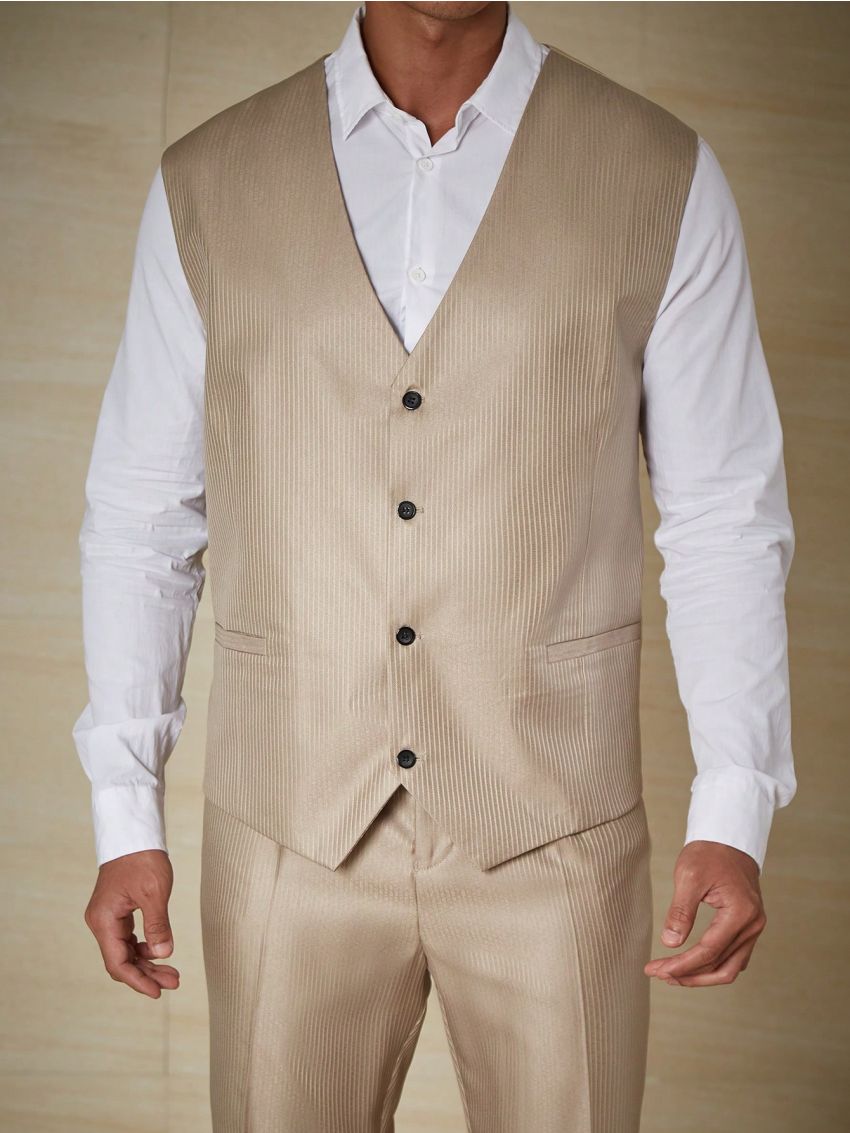 Men Plus Solid Button Front Waistcoat Without Shirt