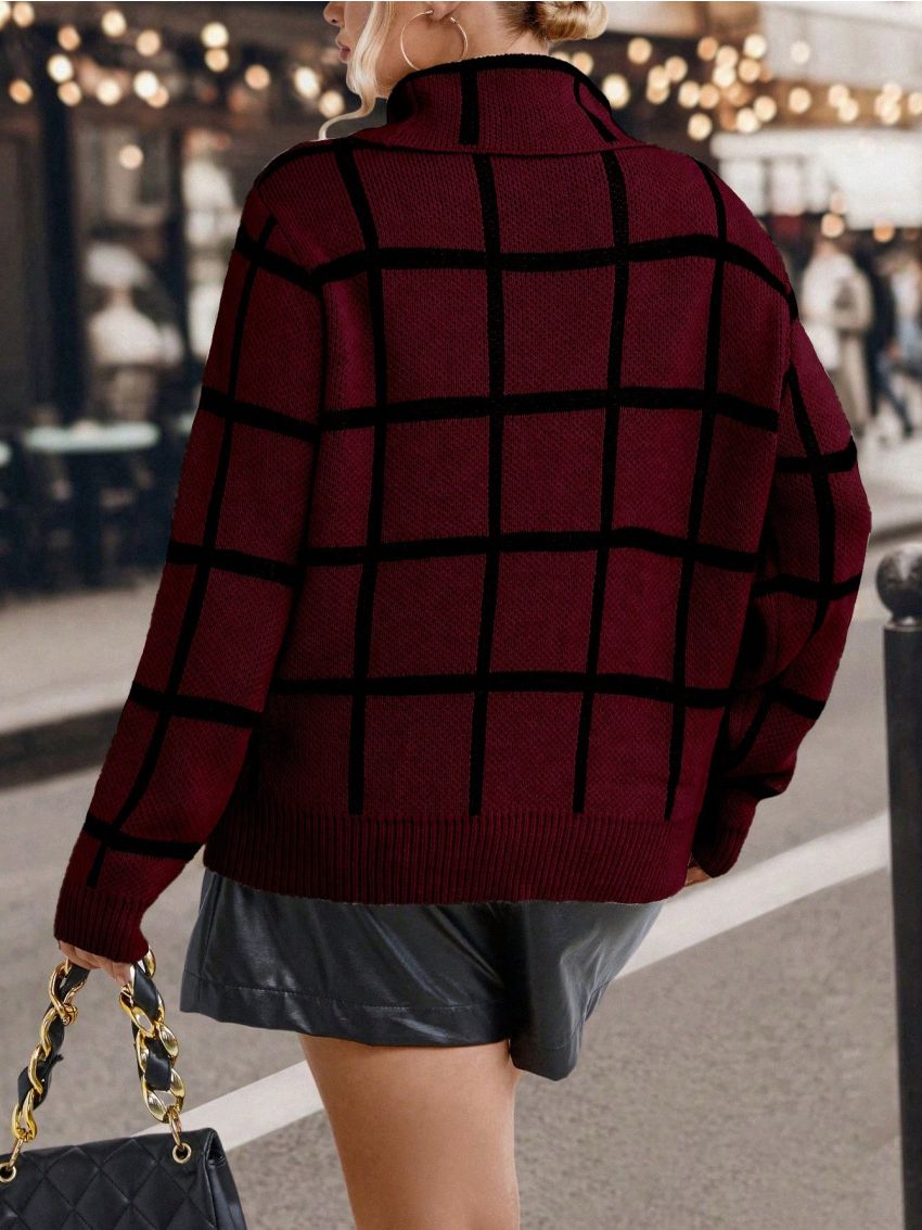 Plus Size Plaid Turtleneck Sweater Pullover