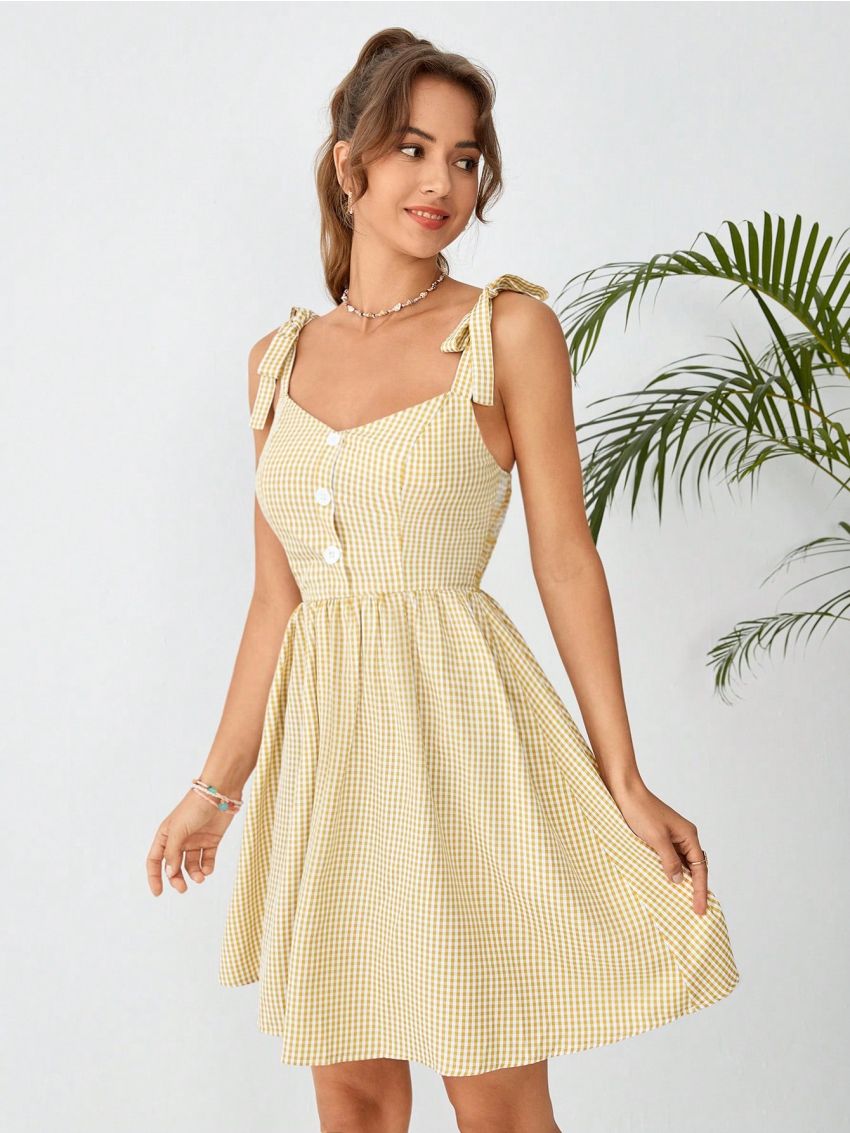 SHEIN WYWH Gingham Print Tie Shoulder Cami Dress