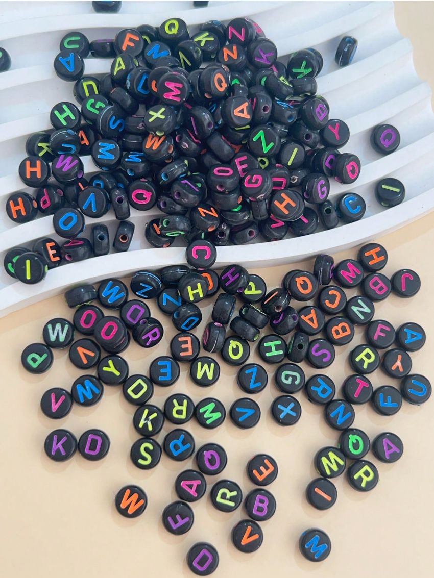 200pcs/set Stylish Black Alphabet Beads For Diy Jewelry Making