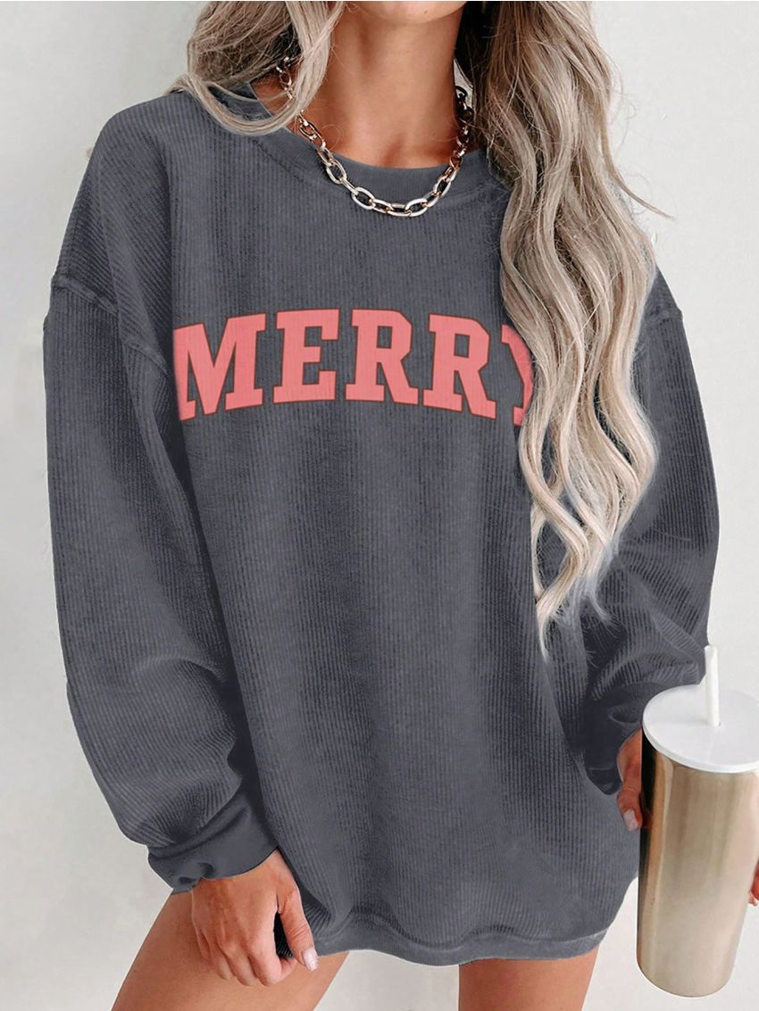 Women's Letter Print Drop Shoulder Sweatshirt