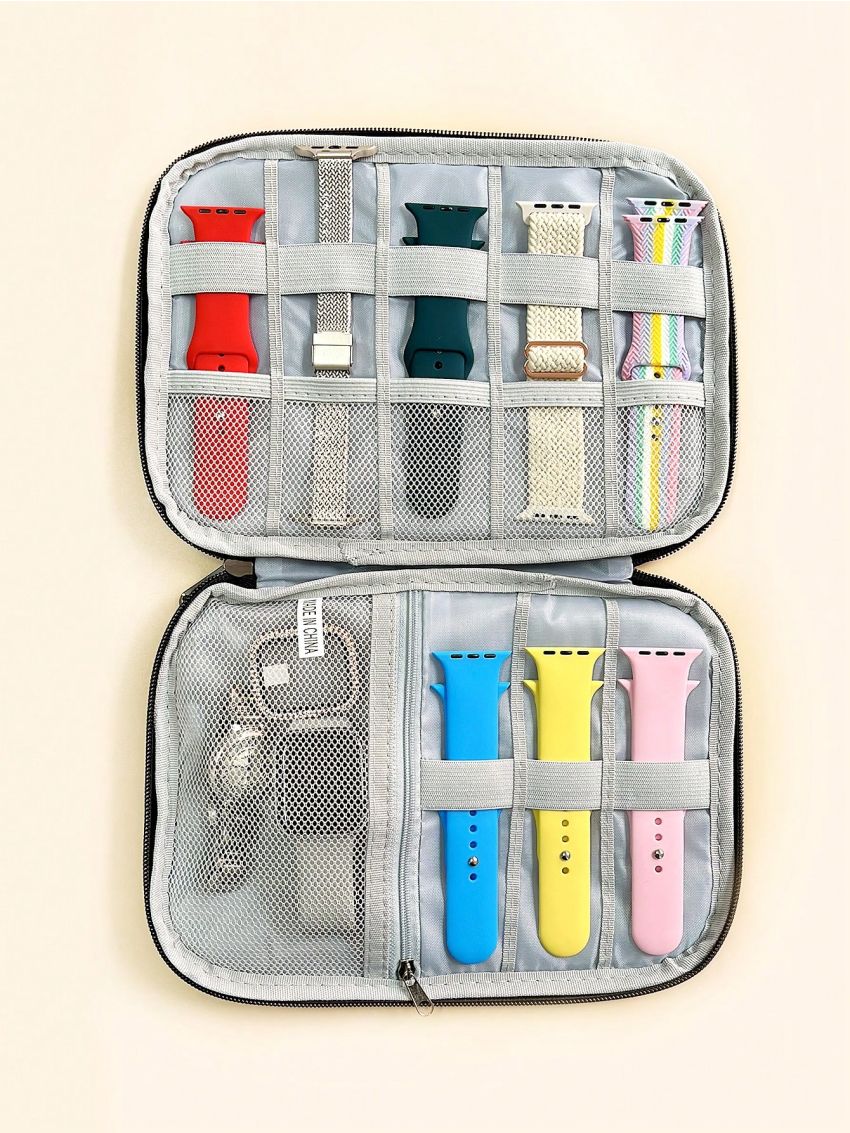 1pc Solid Color Watch Strap Storage Bag Compatible With Apple Watch Band And Face, Data Cable Organizer Pouch