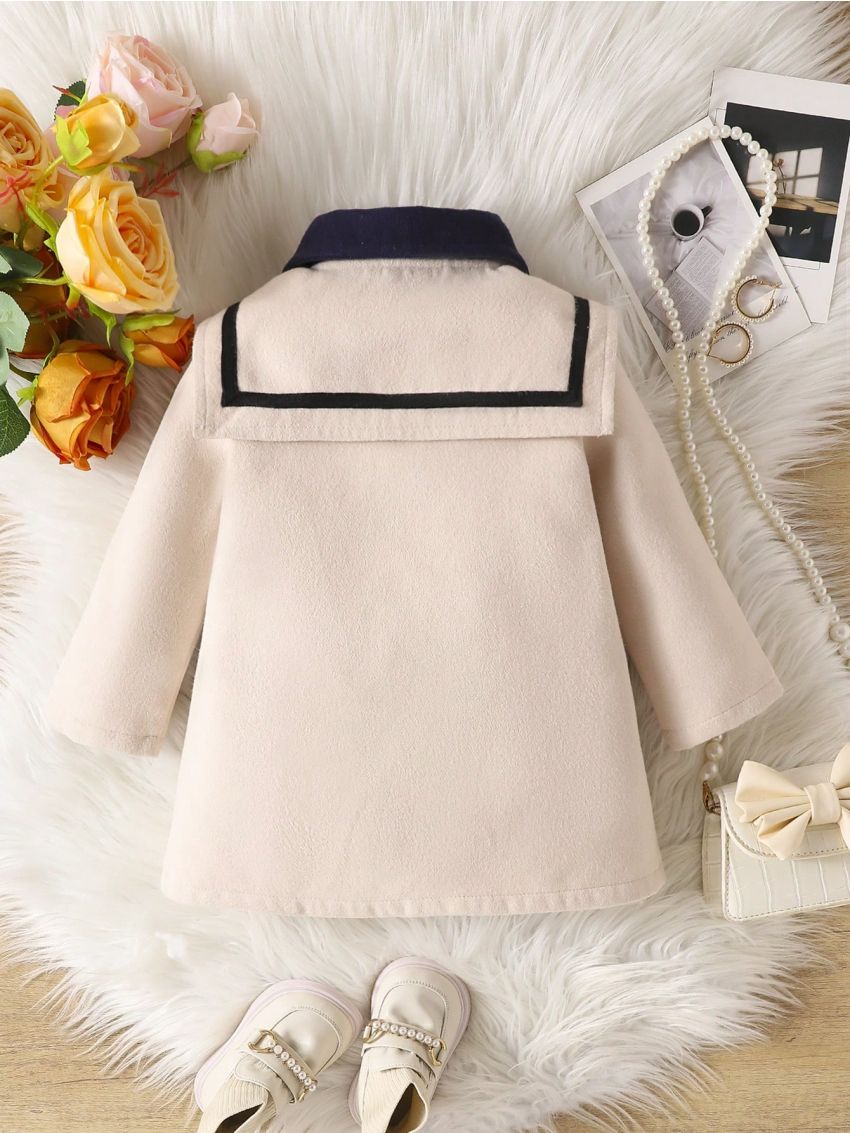 Simple Woolen Long-sleeved Coat For Babies And Girls, Everyday Autumn And Winter Style