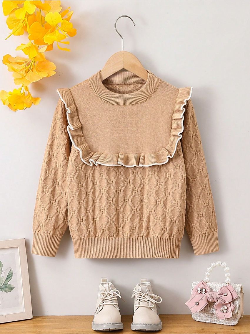 Little Girls' Contrast Color Ruffle Trim Sweater