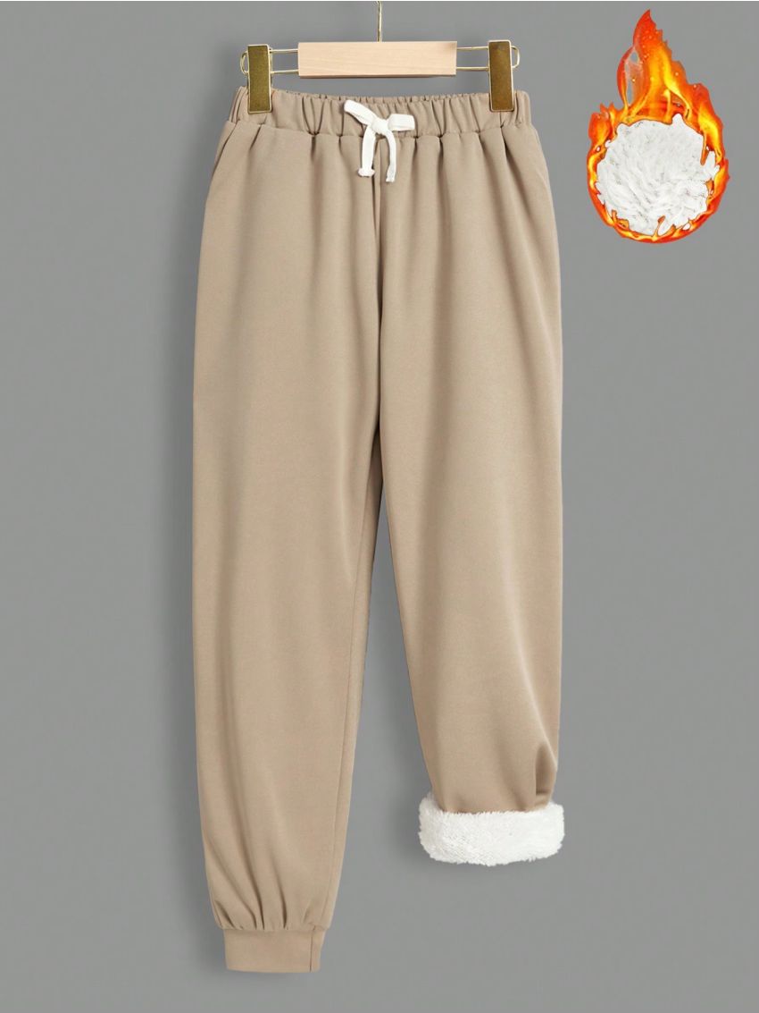SHEIN Kids EVRYDAY Boys' Leisure Comfortable Warm Fleece-lined Jogger Pants