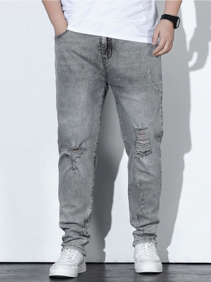 Manfinity Homme Men's Plus Size Ripped Slim Fit Jeans