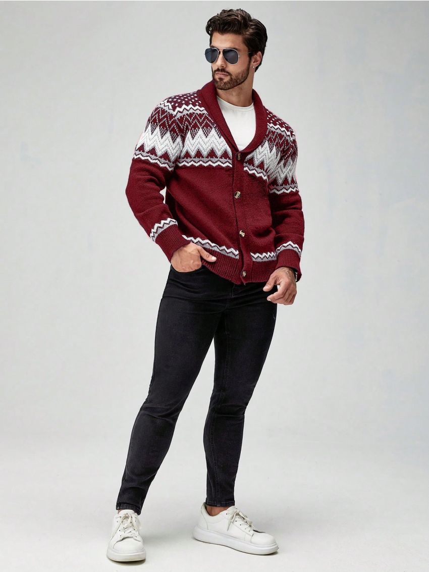 Manfinity Men's Geometric Printed Shawl Collar Cardigan