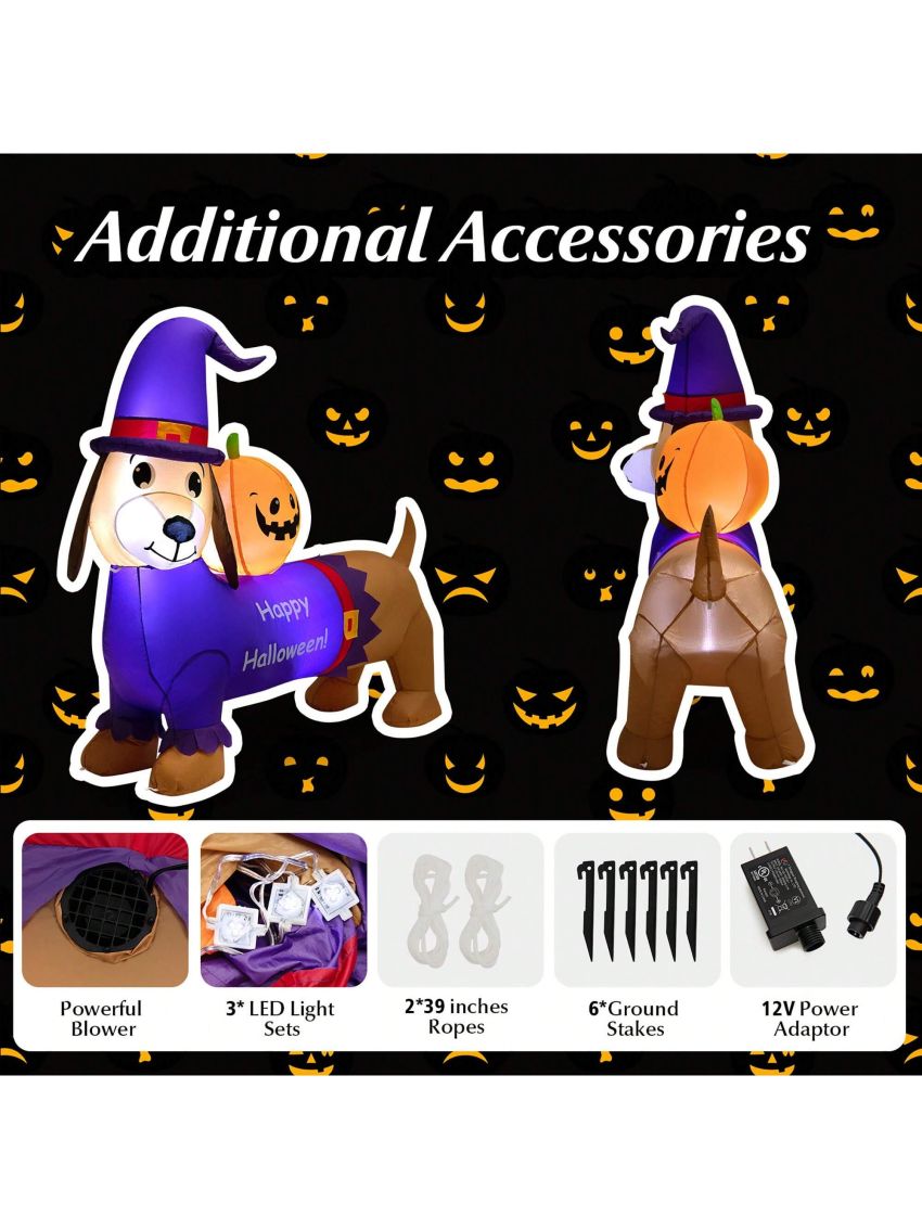 Gymax 5FT Inflatable Halloween Dachshund Dog & Ghost Pumpkin Holiday Decor w/ LED Lights