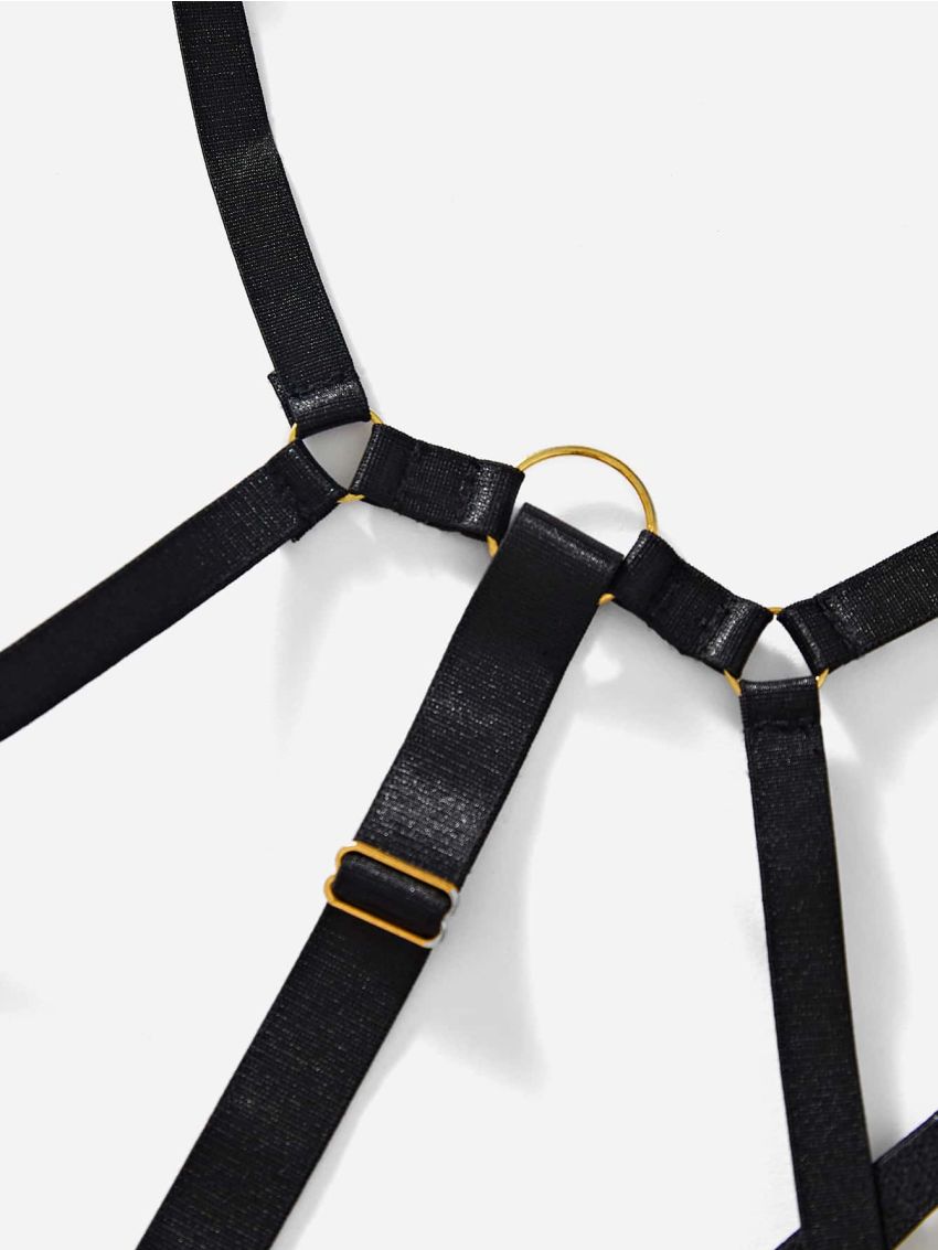 O-ring Strap Detail Teddy Bodysuit & Wristband Without Liner