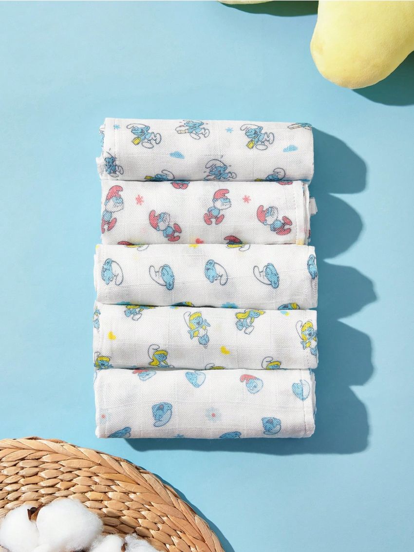 SHEIN X The Smurfs Burping Cloth Drool Bib Gauze 5pcs Pack