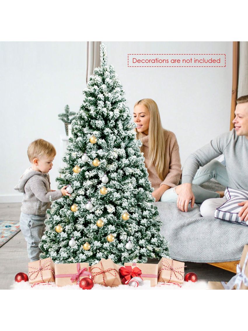 Gymax 6ft Pre-lit Snow Flocked Christmas Tree Hinged Pine Tree Holiday Decoration