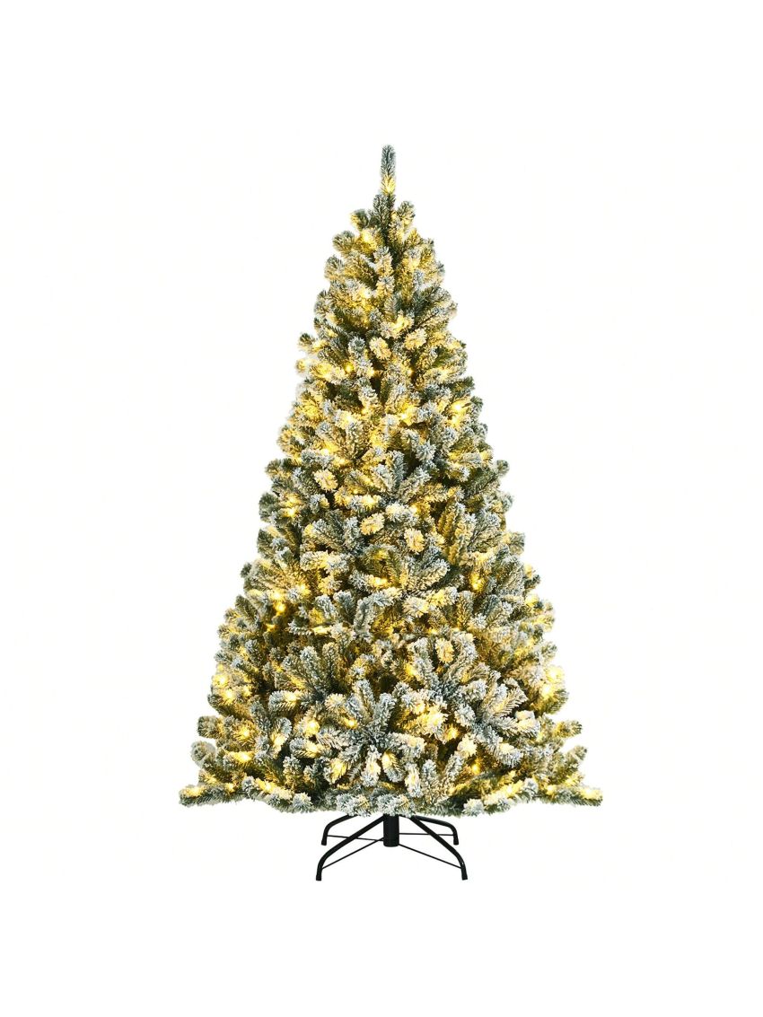 Costway 6ft Pre-lit Snow Flocked Hinged Christmas Tree w/ 928 Tips & Metal Stand