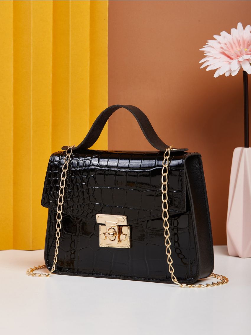 Mini Minimalist Croc Embossed Flap Square Bag