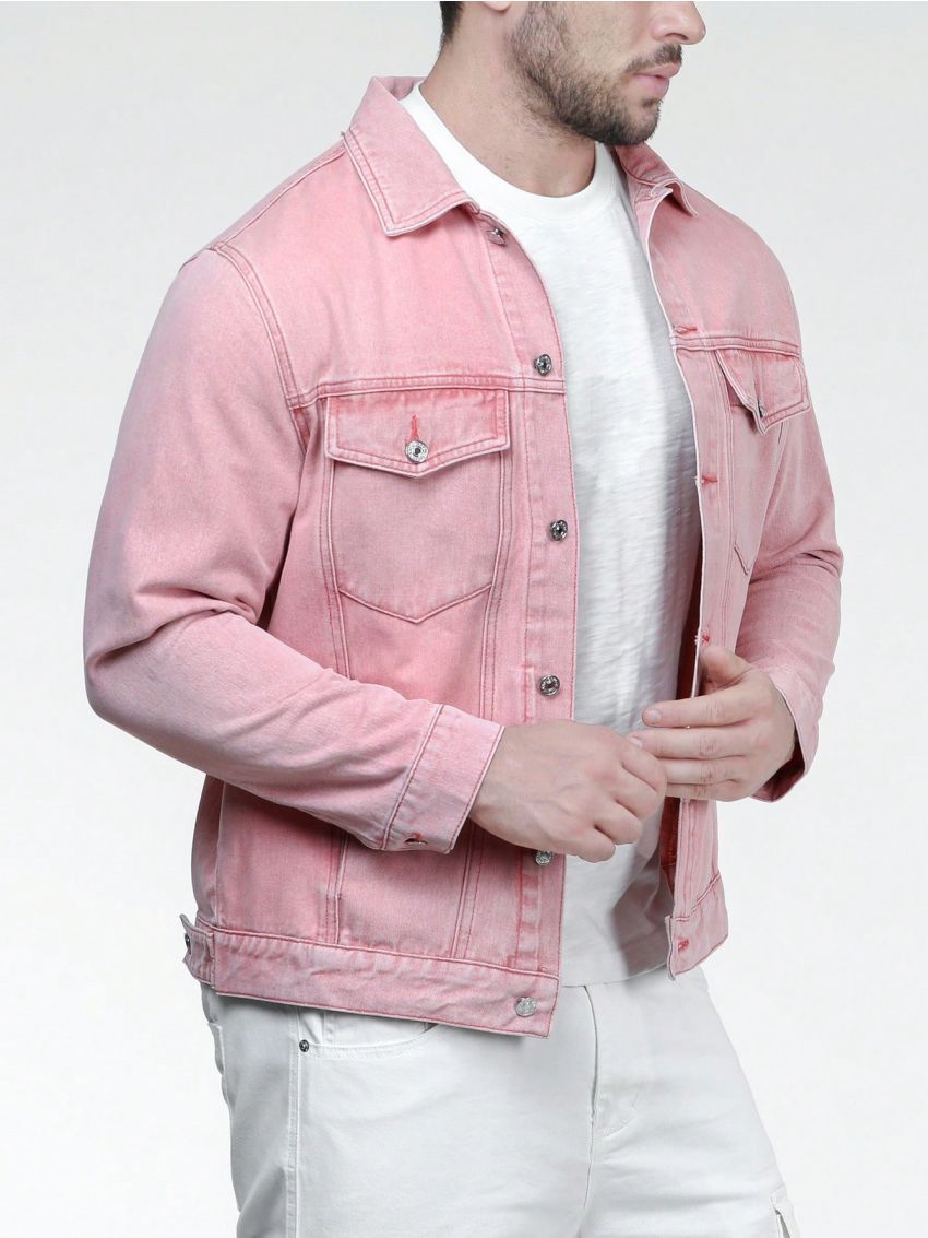 Men Plus Flap Pocket Denim Jacket