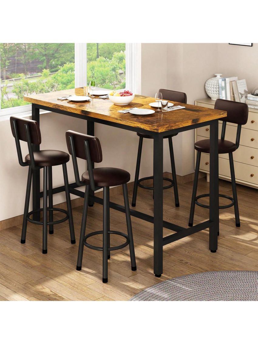 5 Piece Dining Table Set, Modern Counter Height Dining Table With 4 Chairs, Wooden Table with 4 PU Upholstered Chairs, Home Kitchen Table and Chairs Set Perfect for Kitchen, Breakfast Nook, Small Spaces