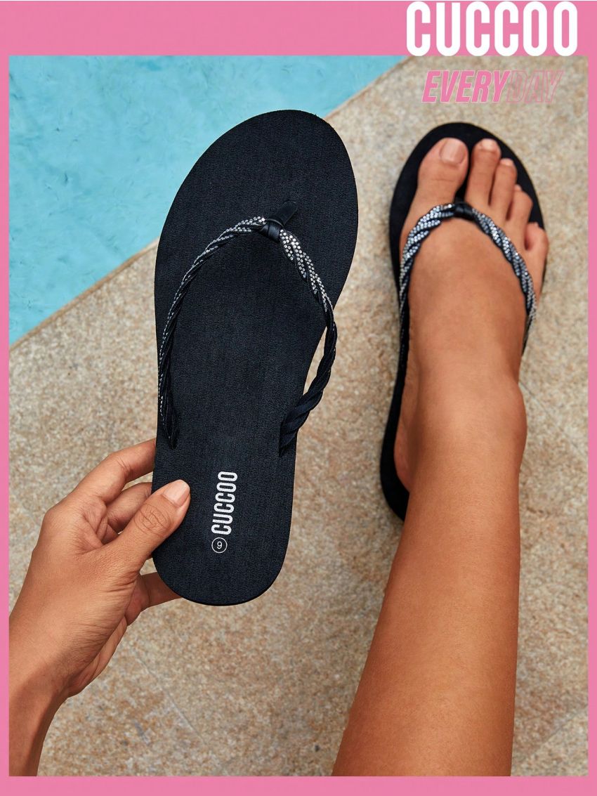 Cuccoo Everyday Collection Women Rhinestone Decor Flip Flops, Fashion Beach Flip Flops