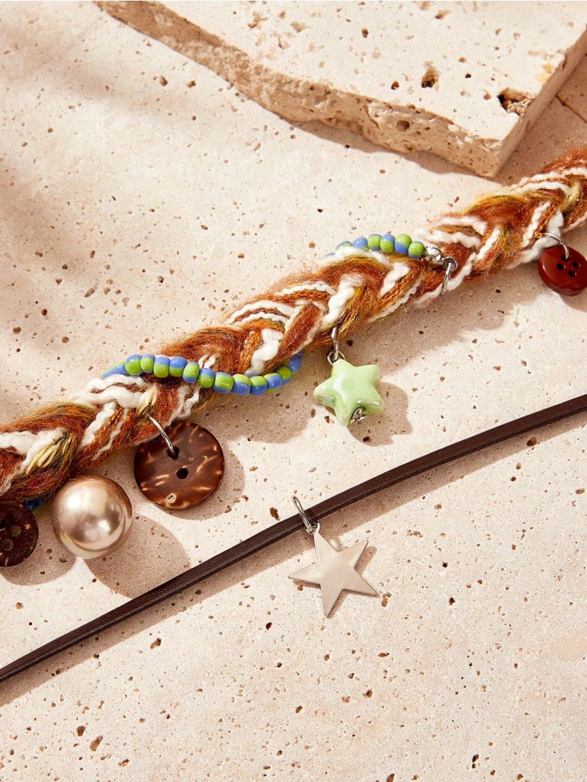 SHEIN VCAY 1pc Double Layered Star & Faux Pearl Statement Necklace