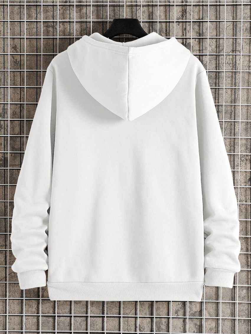 Men's Kangaroo Pocket Drawstring Hoodie With Warm Lining And Zipper Closure