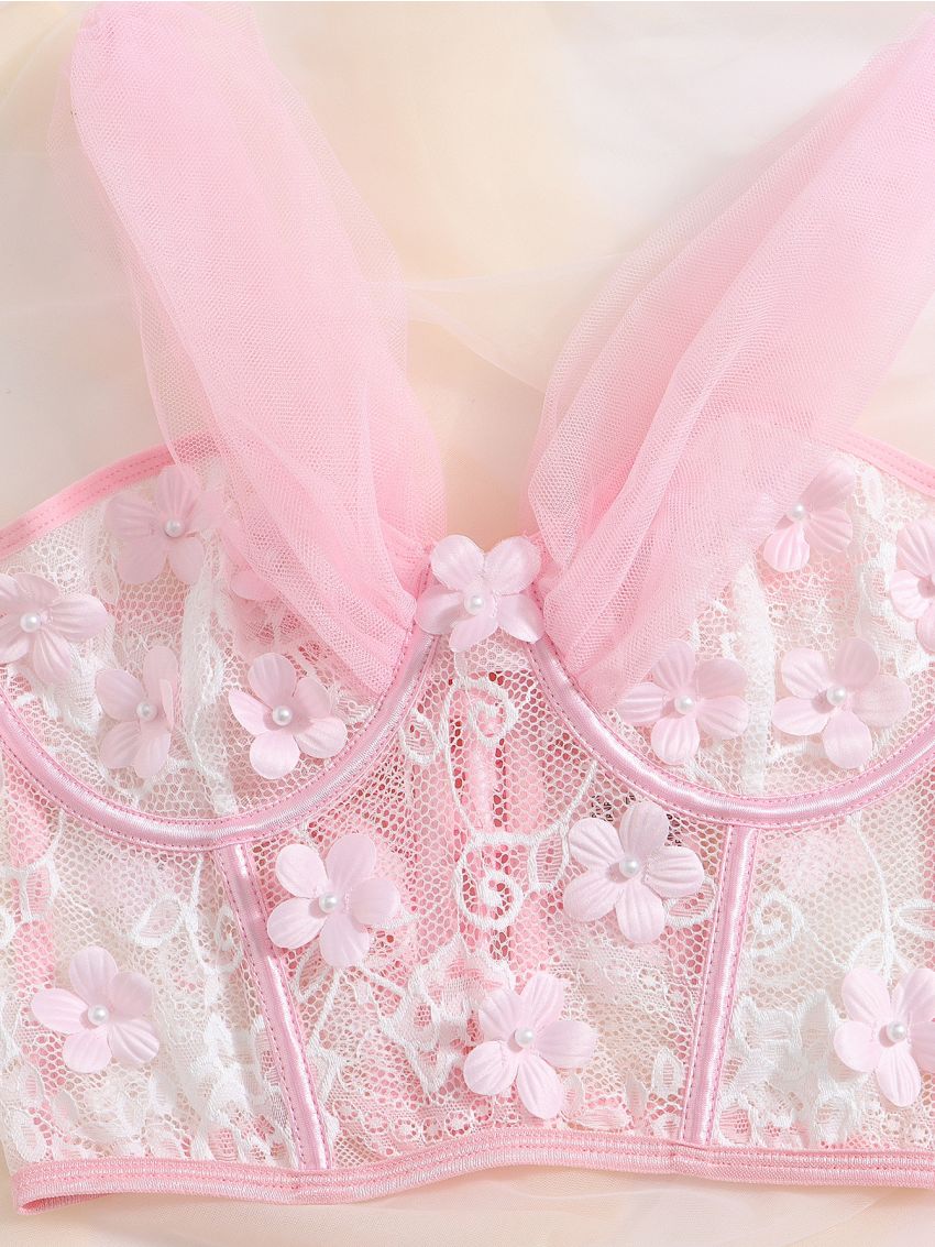 Appliques Underwire Garter Lingerie Set