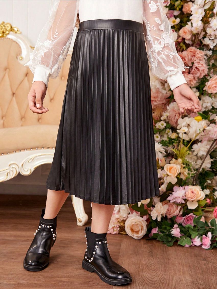 SHEIN Tween Girl 1pc High Waist Pleated Skirt