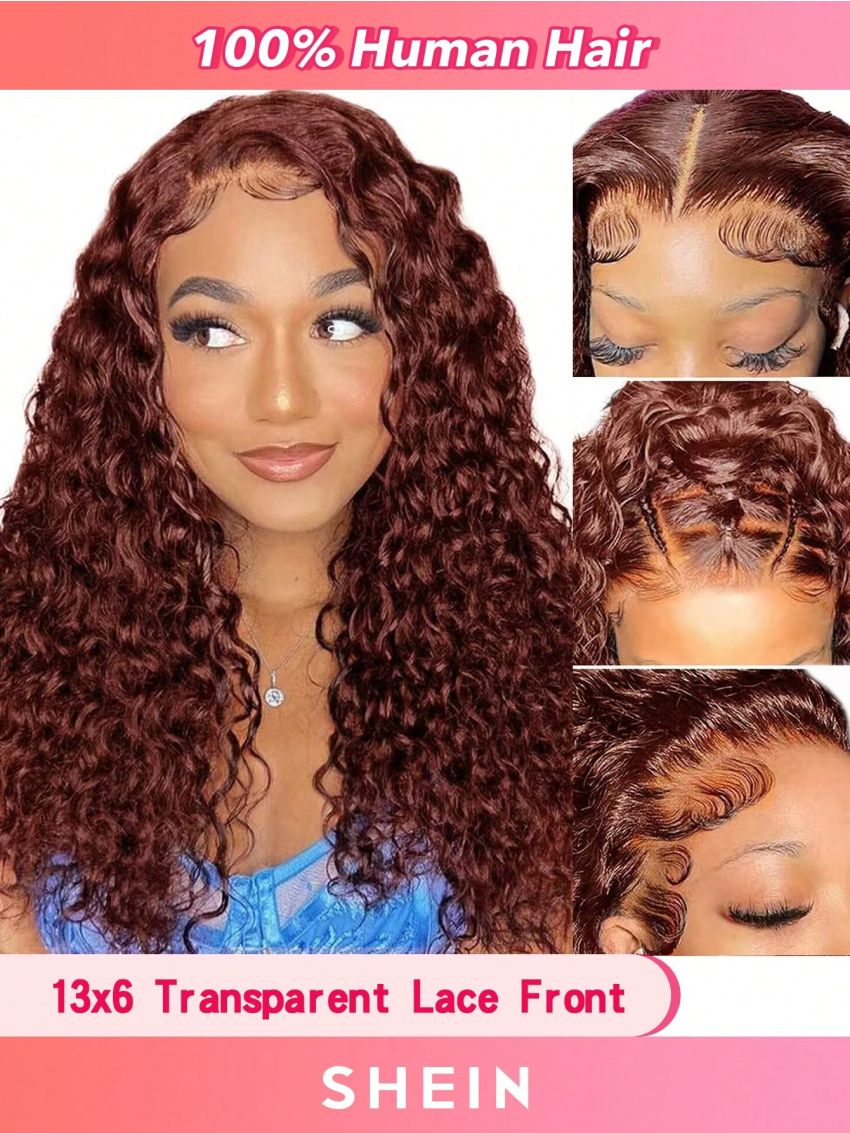 Transparent Lace Deep Wave 13*6 Lace Frontal Wigs 150% Density 18-30 Inch Reddish Brown Color Pre Plucked Natural Hairline Human Hair For Wome