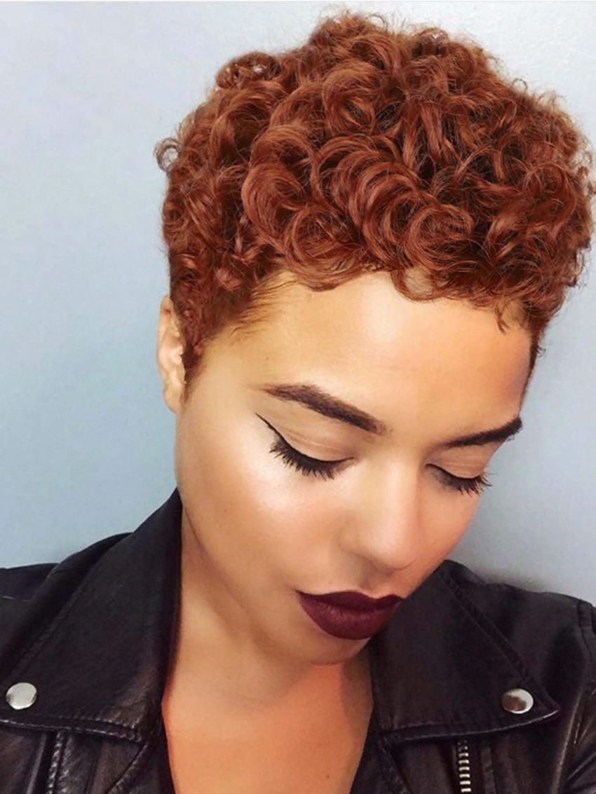 Short Curly Synthetic Hair Wigs For  3Inch Short Afro Kinky Curly Wig Pixie Cut Curly Wigs