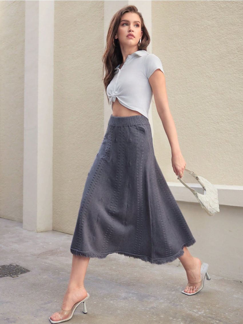 Anewsta Solid Color Sweater Skirt