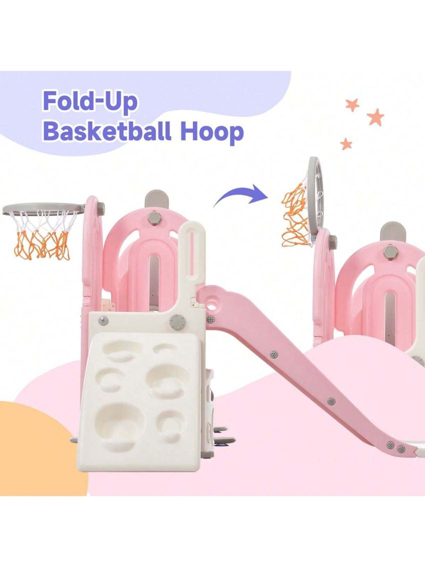 Merax Toddler Slide and Swing Set 5 in 1, Kids Playground Climber Slide Playset with Basketball Hoop Freestanding Combination for Babies Indoor & Outdoor