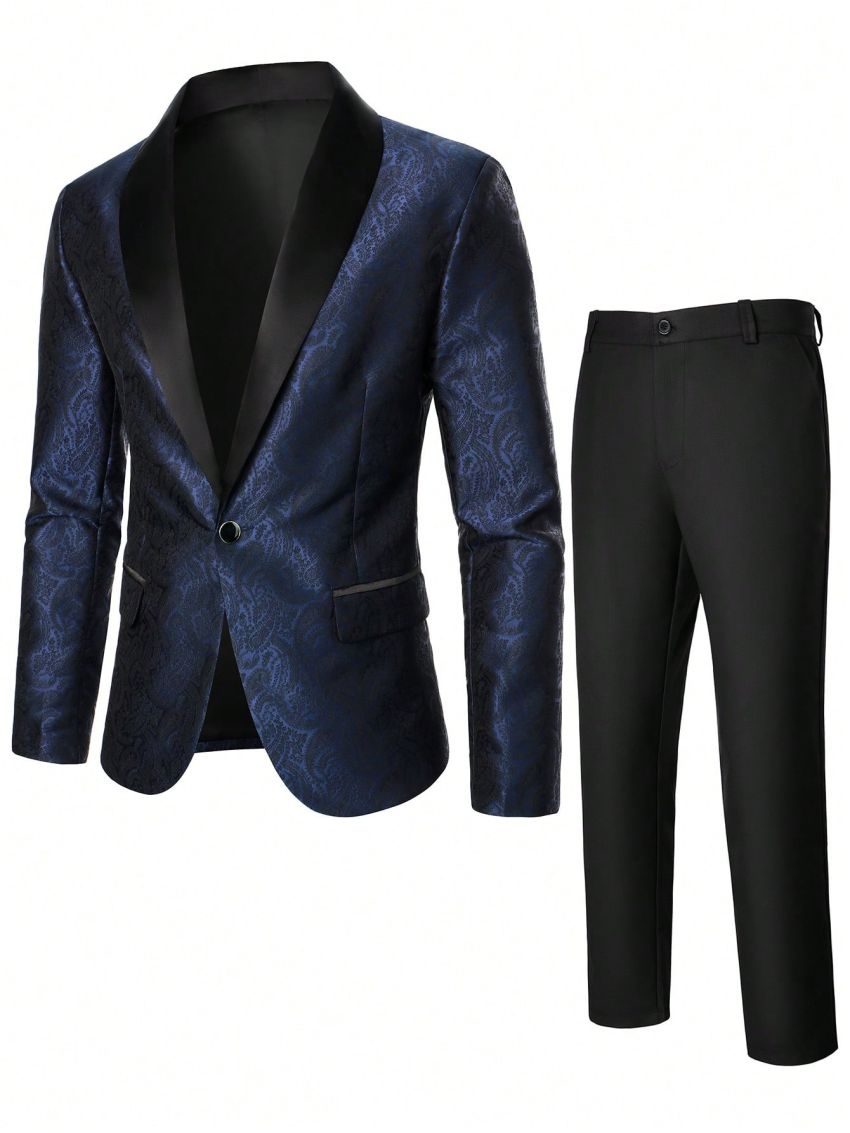 Men's Jacquard Single-breasted Suit And Solid Color Pants Set