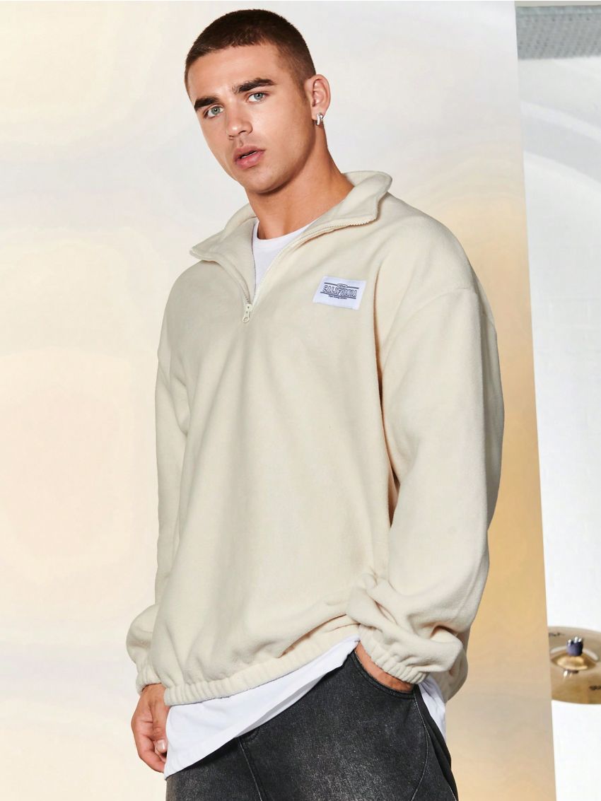 SHEIN Manfinity EMRG Men Letter Patched Detail Drop Shoulder Quarter Zip Fleece Sweatshirt