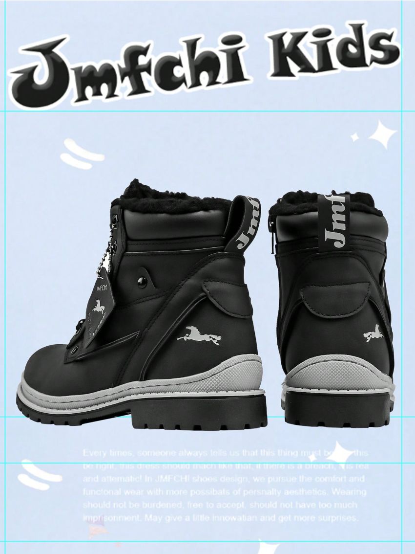 JMFCHI Kids Hiking Boots Boys Snow boots for Kids Waterproof Winter for Girls Warm Fur Lined Slip Resistant Outdoor Black