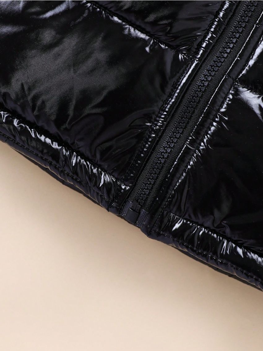 SHEIN Kids SPRTY Young Boy Fuzzy Trim Hooded Puffer Coat