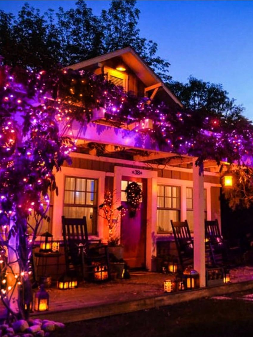 1PC, Halloween Solar Star Light String, (orange+purple), Outdoor Light String Rainproof And Without Electricity, Indoor Courtyard Garden Christmas Party Decoration, 32.8ft/10 Meters, 100 Lights