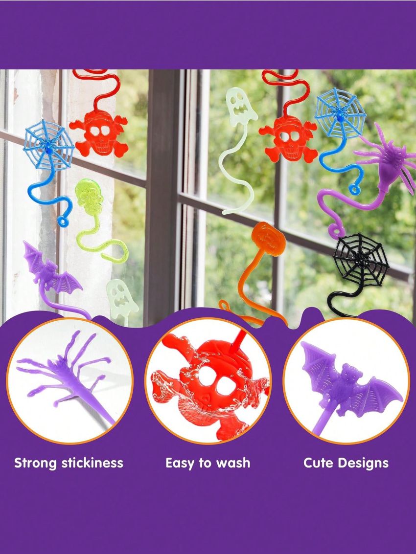 JOYIN 60 PCS Halloween Stretchy Sticky Toys, Slap Sticky Hands Sensory Toys Bulk for Kids Gift, Pumpkin, Ghost, Spider, Skeleton, Party Favors Classroom Game Prizes, Halloween Goodie Bags Stuffers