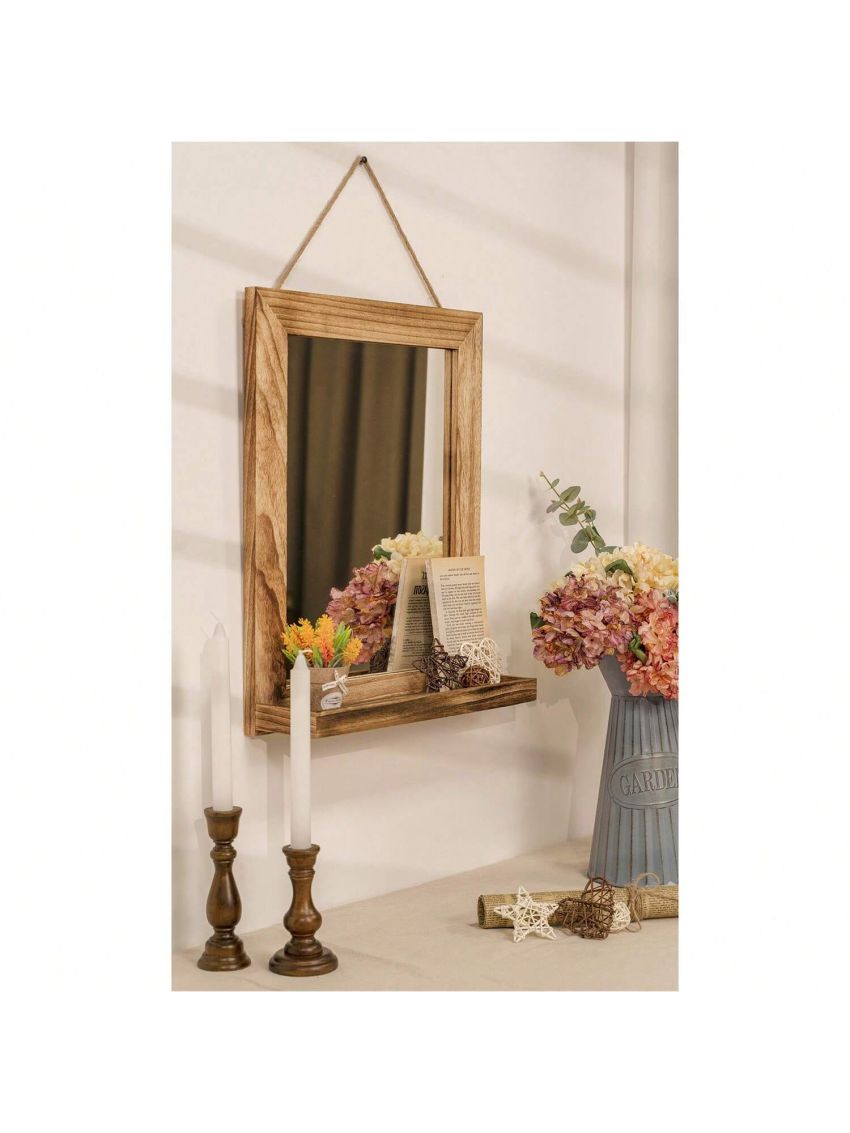 Wall Mirror with Shelf, 20 x 16 inch Farmhouse Decor Wall Mirror Hanging for Bathroom, Vanity, Bedroom, Entryway, Living Room