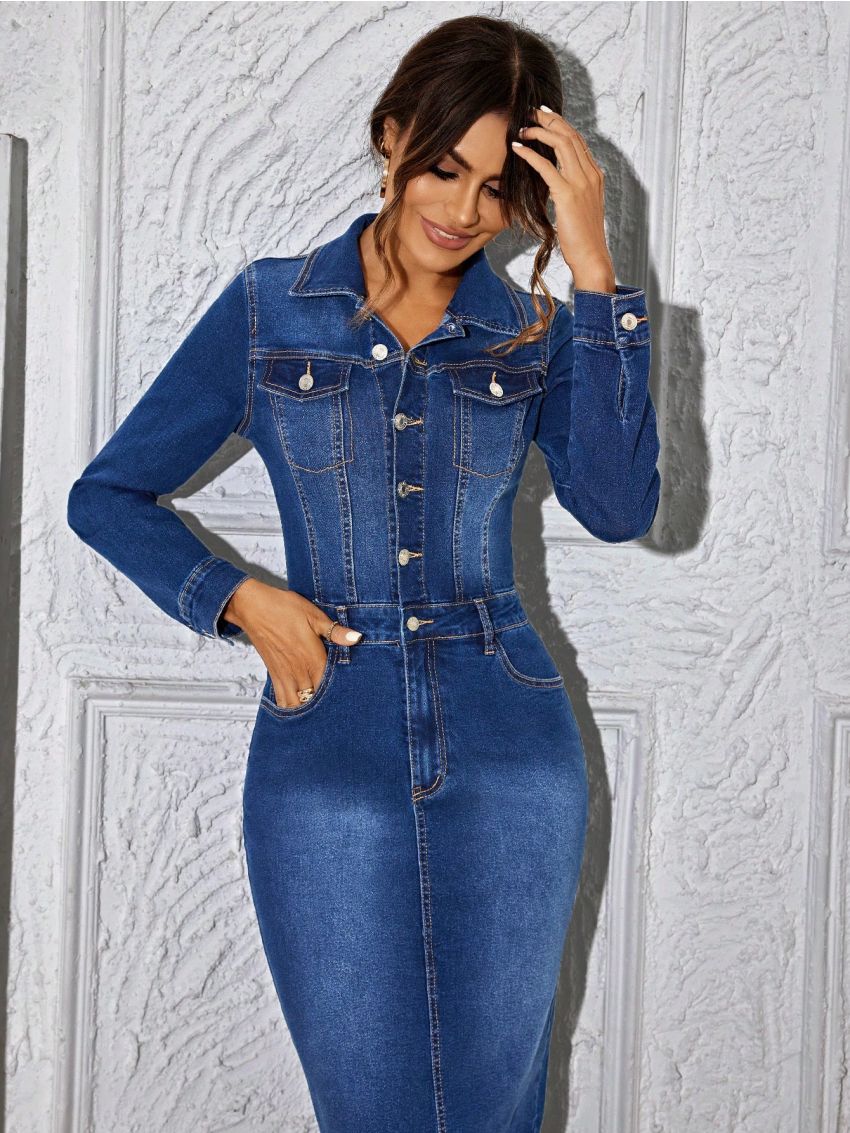SHEIN LUNE Slim Fit Denim Dress With Back Slit