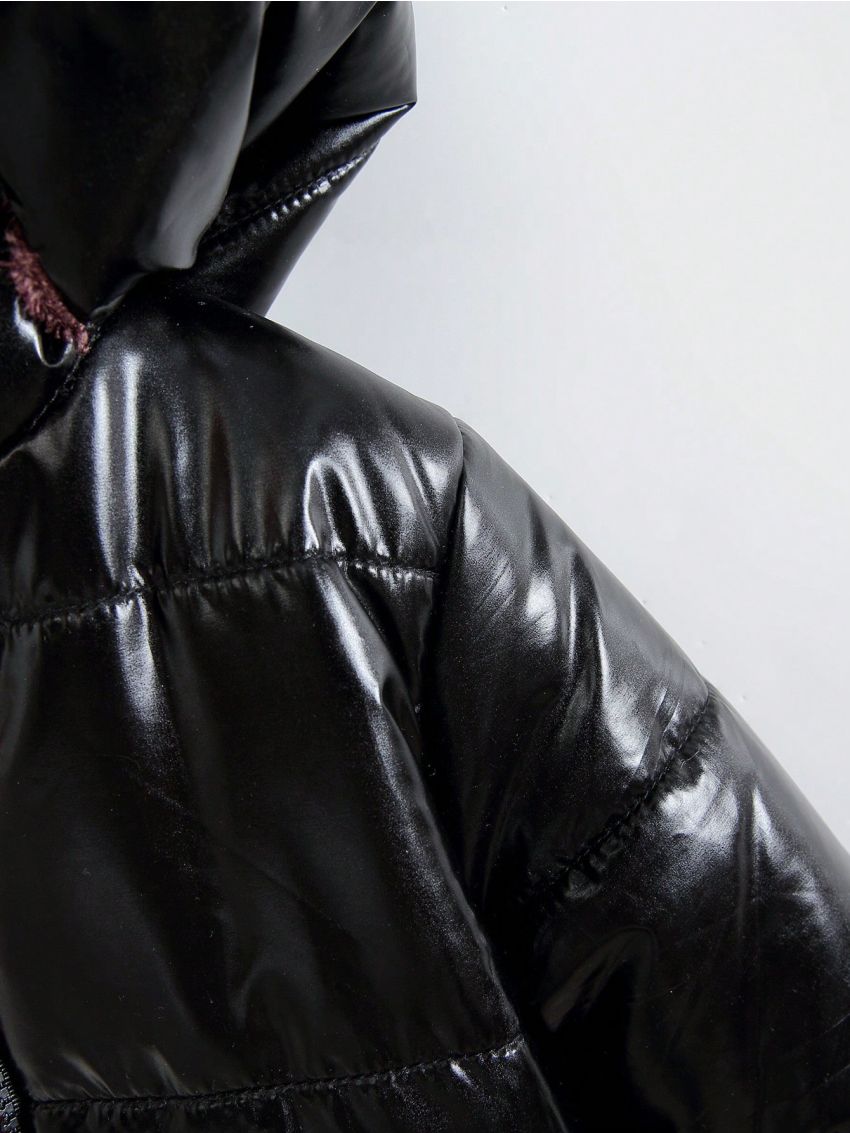 Young Girl Zip Up Hooded Plush Lined Puffer Coat