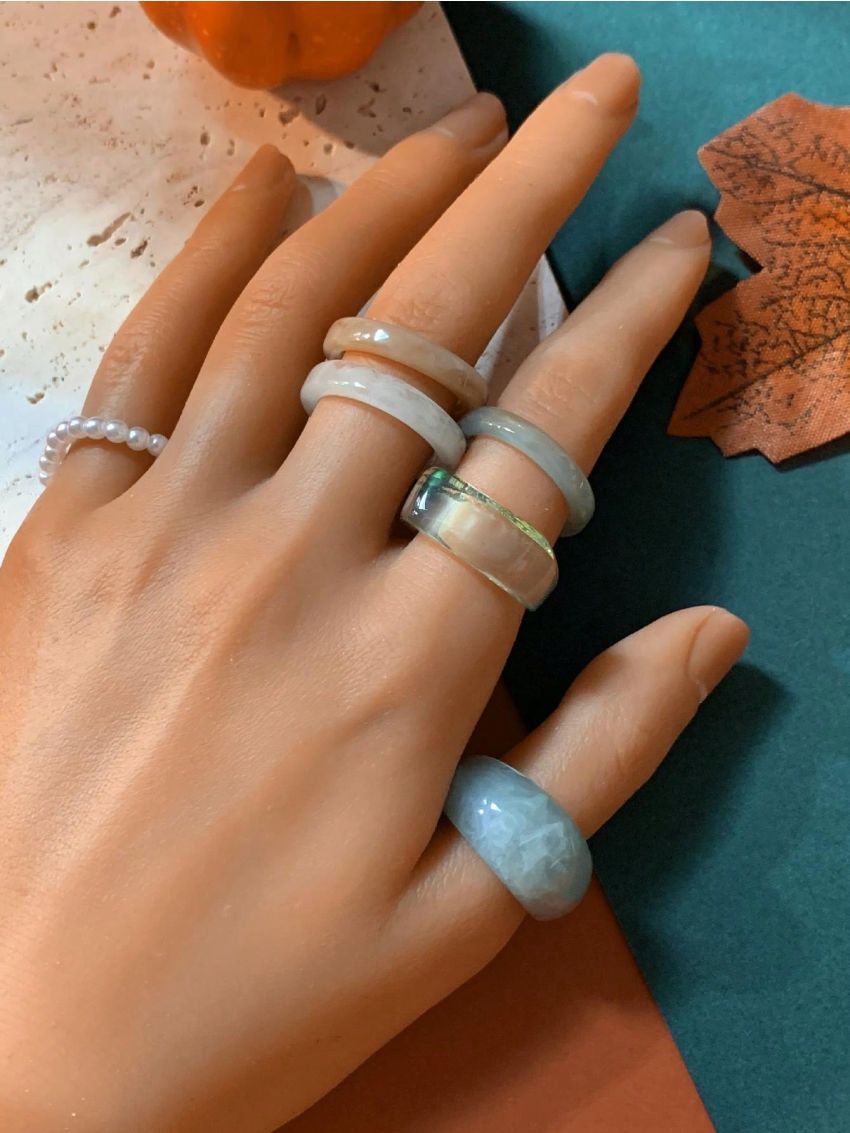 6pcs/set Transparent Resin Chunky Rings, Unique Swirl Pattern Irregular Shape Statement Rings (hand-dyed, Each Ring Has A Unique Pattern And May Vary In Color)