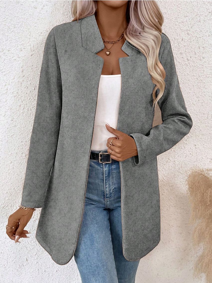 SHEIN LUNE Solid Open Front Overcoat