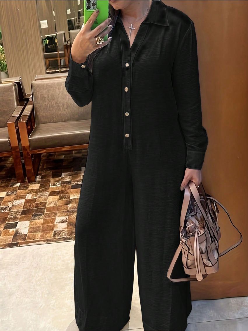Plus Size Long Sleeve Shirt And Jumpsuit