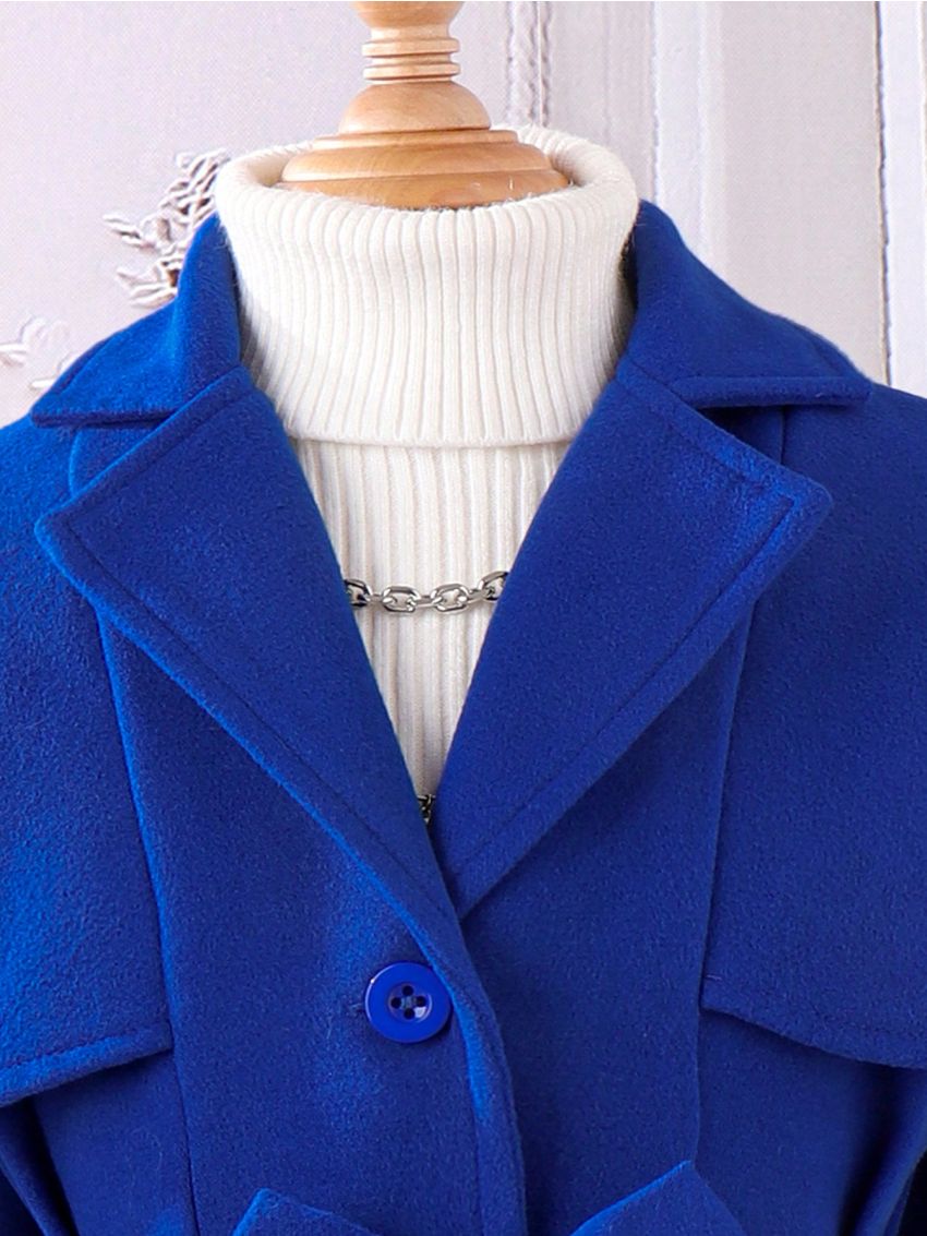 Young Girl 1pc Cloak Sleeve Belted Overcoat