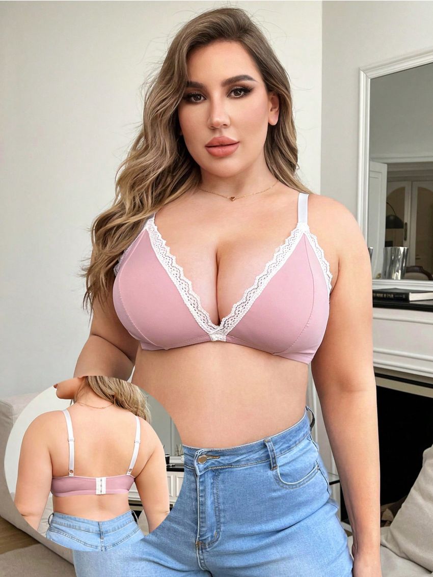 Women's Plus Size Lace Splicing Wireless Bra