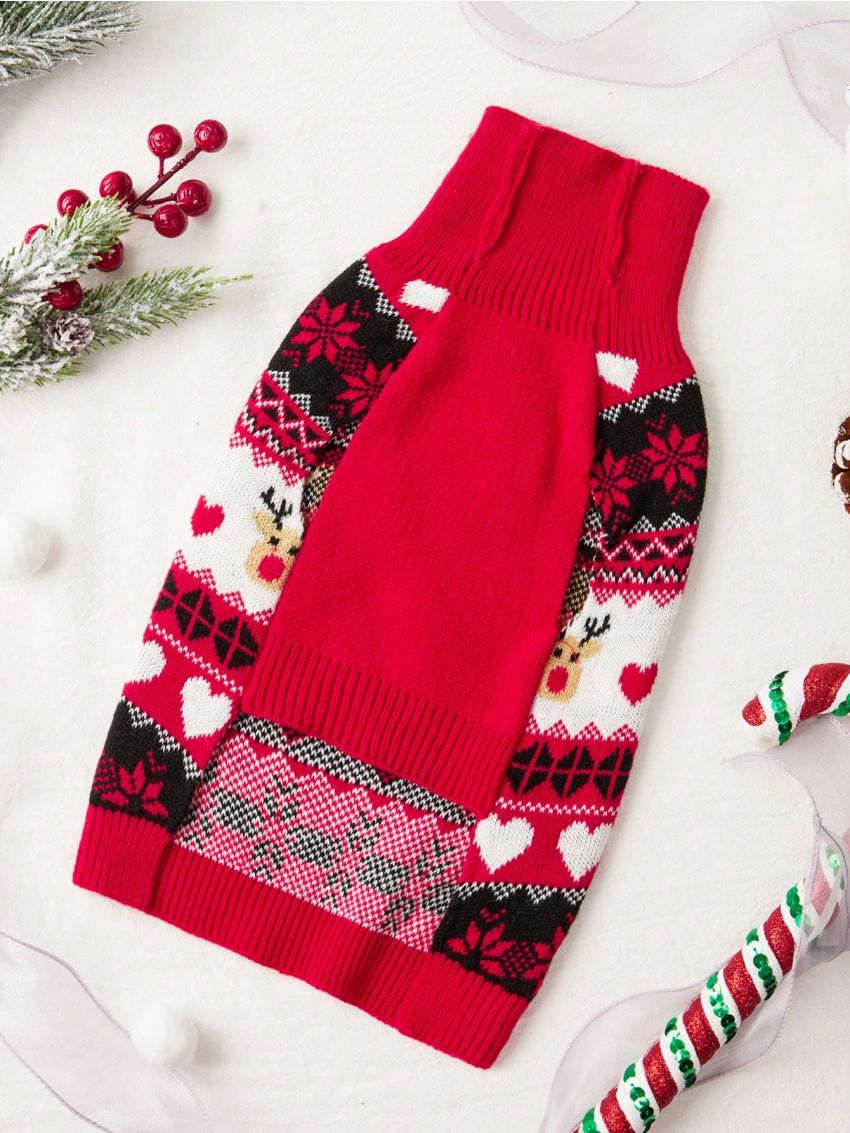 PETSIN Christmas Reindeer Fair Isle Pattern Red Pet Sweater